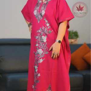 Fuchsia Cotton Kaftan | Free Size | Kashmiri Aari