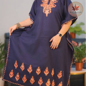 Navy Cotton Kaftan | Free Size | Kashmiri Aari