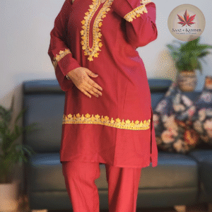 Maroon & Gold Aari Co-ord Set | Size 50