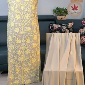 Fine Georgette Dress Material | Gold & Ivory Aari Work