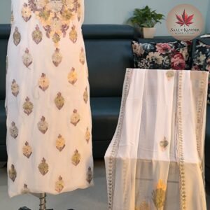 Fine Georgette Dress Material | Ivory & Multi-Tone Aari