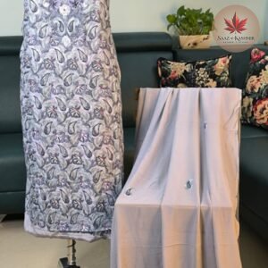 Luxury Crepe Dress Material & Georgette Dupatta | Grey Aari Work