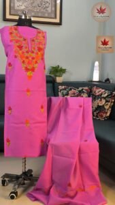 Rani Pink Festive Aari Dress Material with Cotton Dupatta