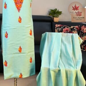 Aqua & Saffron Kashmiri Aari Dress Material with Cotton Dupatta