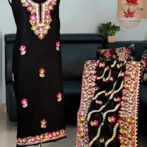 (Black Multi-Color Aari) Rayon Dress Material with Chiffon Dupatta