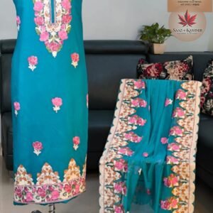 Teal Rayon Dress Material with Chiffon Dupatta