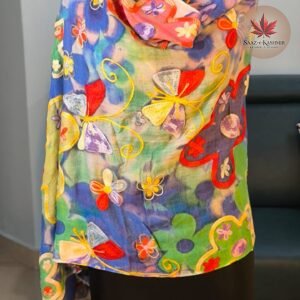 Woolen Stole with Golden Floral Aari Embroidery