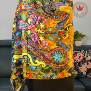 Woolen Stole with Vibrant Aari Leaf Embroidery