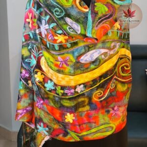 Woolen Stole with Abstract Multi-Color Aari Embroidery