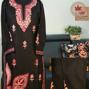 Black Co-ord Set (Size 40) | Pink & Red Aari Work