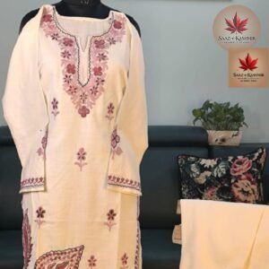 Cream Cotton Co-ord Set (Size 40) | Lavender Aari Work