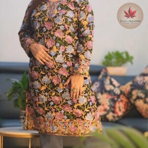 Black with Vibrant Blue and Pink Aari Work Georgette Kurta (Size 44)