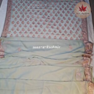 Mint Green Georgette Saree with Rose-Pink Aari Work