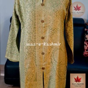 Emerald Green Woolen Kurta | Gold Woven Jamawar Design (Size 42)