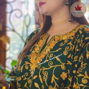 Woolen Pherons – Bottle Green with Golden Embroidery