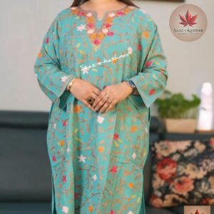 Woolen Pherons – Sea Green with Multicolor Kashmiri Embroidery