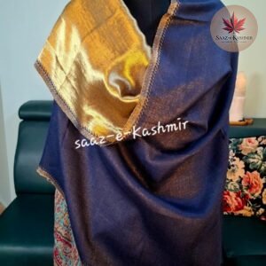 Reversible Zari Stole – Navy Blue & Antique Gold