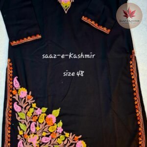 Black Summer Cotton Kurti – Multicolor Kashmiri Aari Work (Size 48)
