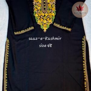Black Summer Cotton Kurti – Kashmiri Aari Work (Size 48)