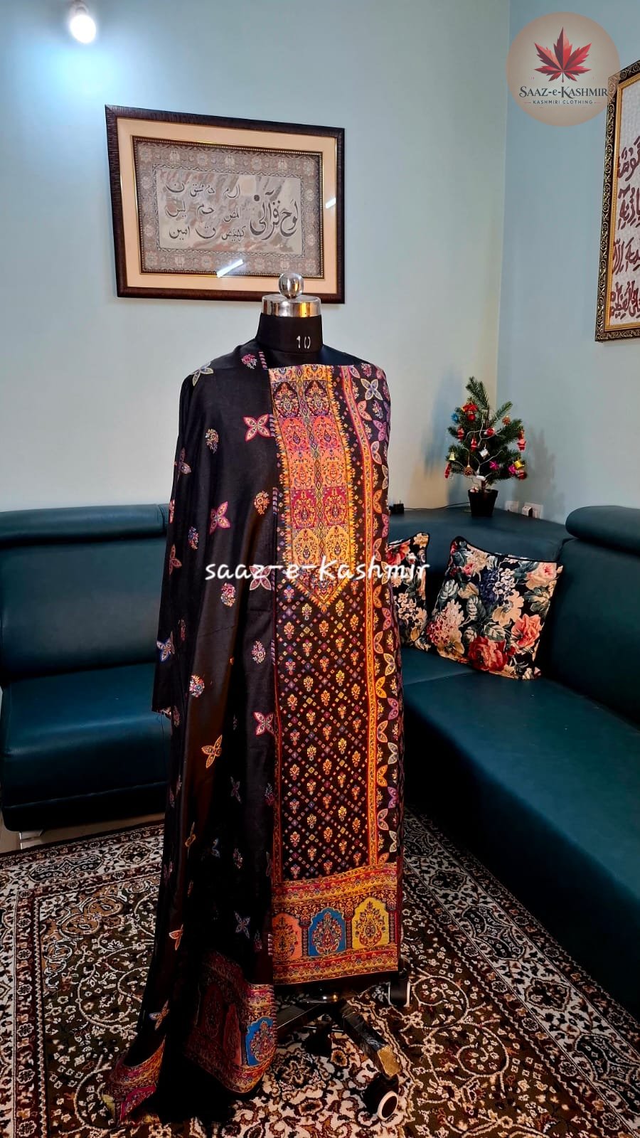 Black Kani Silk Suit – Traditional Kashmiri Weave