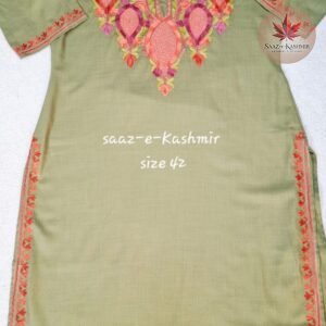 Olive Green Cotton Kurta – Kashmiri Aari Embroidery