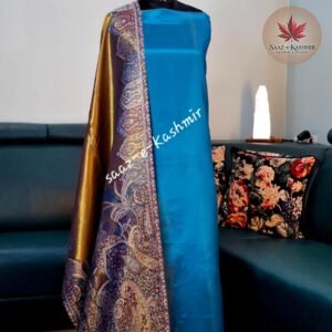 Teal Blue Tissue Suit with Antique Gold Paisley Dupatta – Regal Festive Ensemble
