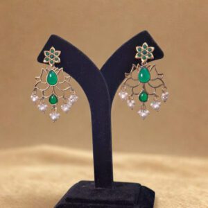 Emerald Green Lotus Danglers with Pearl Drops