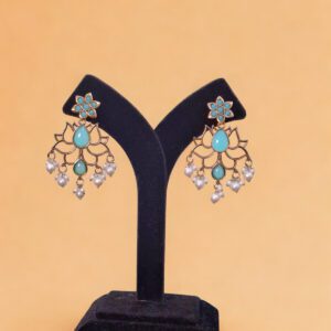 Turquoise Blue Lotus Lotus Pearl Dangler Earrings