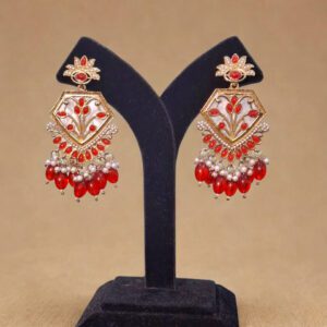 Ruby Red Broad Stone Pearl Dangler Earrings