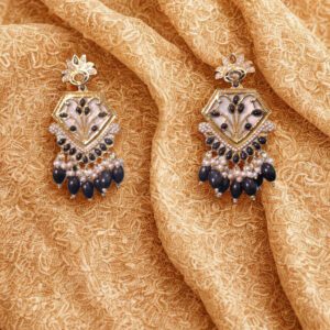 Midnight Black Broad Stone Pearl Dangler Earrings