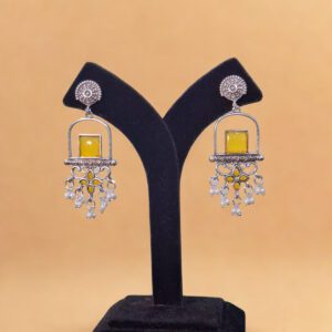 Amber Yellow Oxidized Stone Pearl Danglers