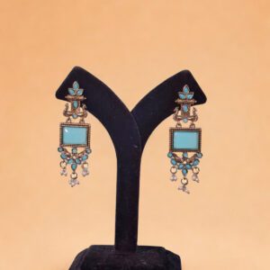 Turquoise Blue Vintage Stone Square Danglers