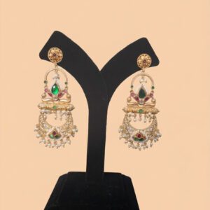 Traditional Gold Danglers with Green & Ruby Stone Detailing