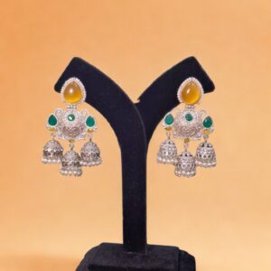 Jhumki Danglers with Honey Yellow & Emerald Green Stones