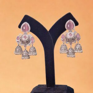 Jhumki Danglers with Rose Pink Stones