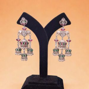 Jhumki Danglers with Ruby Red & Emerald Green Stones