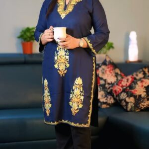 Ruby Cotton Kurti with Gold Aari Embroidery
