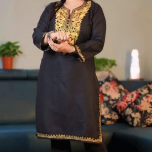 Black Ruby Cotton Kurti with Floral Aari Embroidery