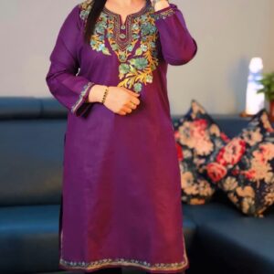 Magenta Purple Ruby Cotton Kurti with Teal & Green Aari Work