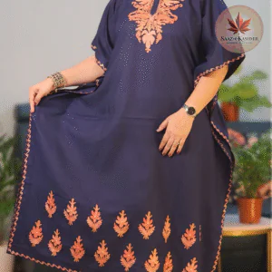 Navy Cotton Kaftan | Free Size | Kashmiri Aari