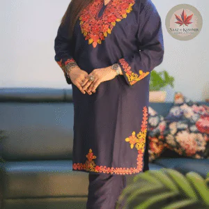 Navy Blue Kashmiri Aari Embroidered Co-ord Set - Size 44