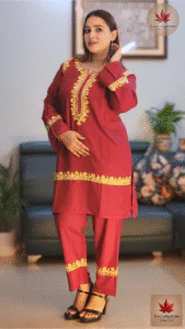 Maroon & Gold Aari Co-ord Set | Size 50