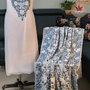 Off-White Georgette Dress Material with Full Blue Aari Dupatta