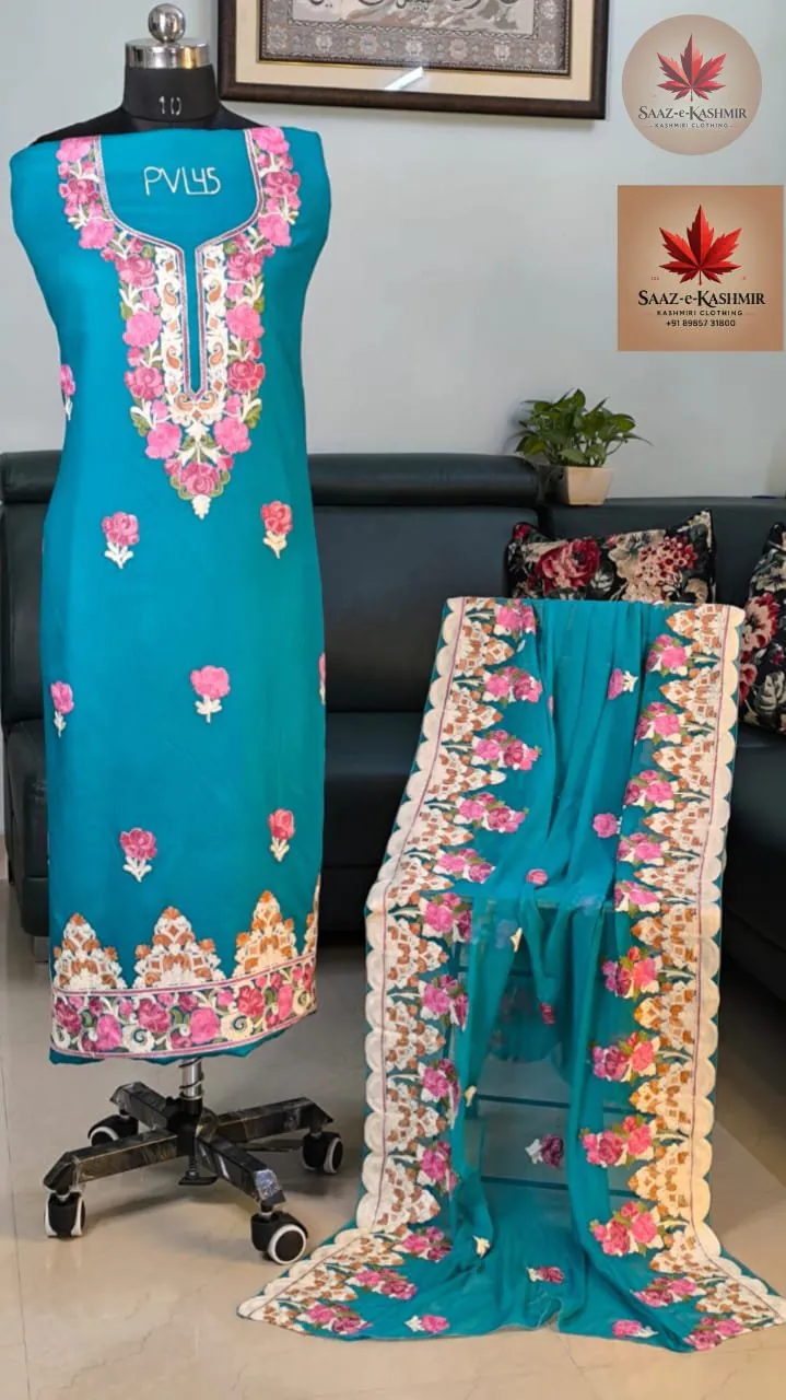 Teal Rayon Dress Material with Chiffon Dupatta