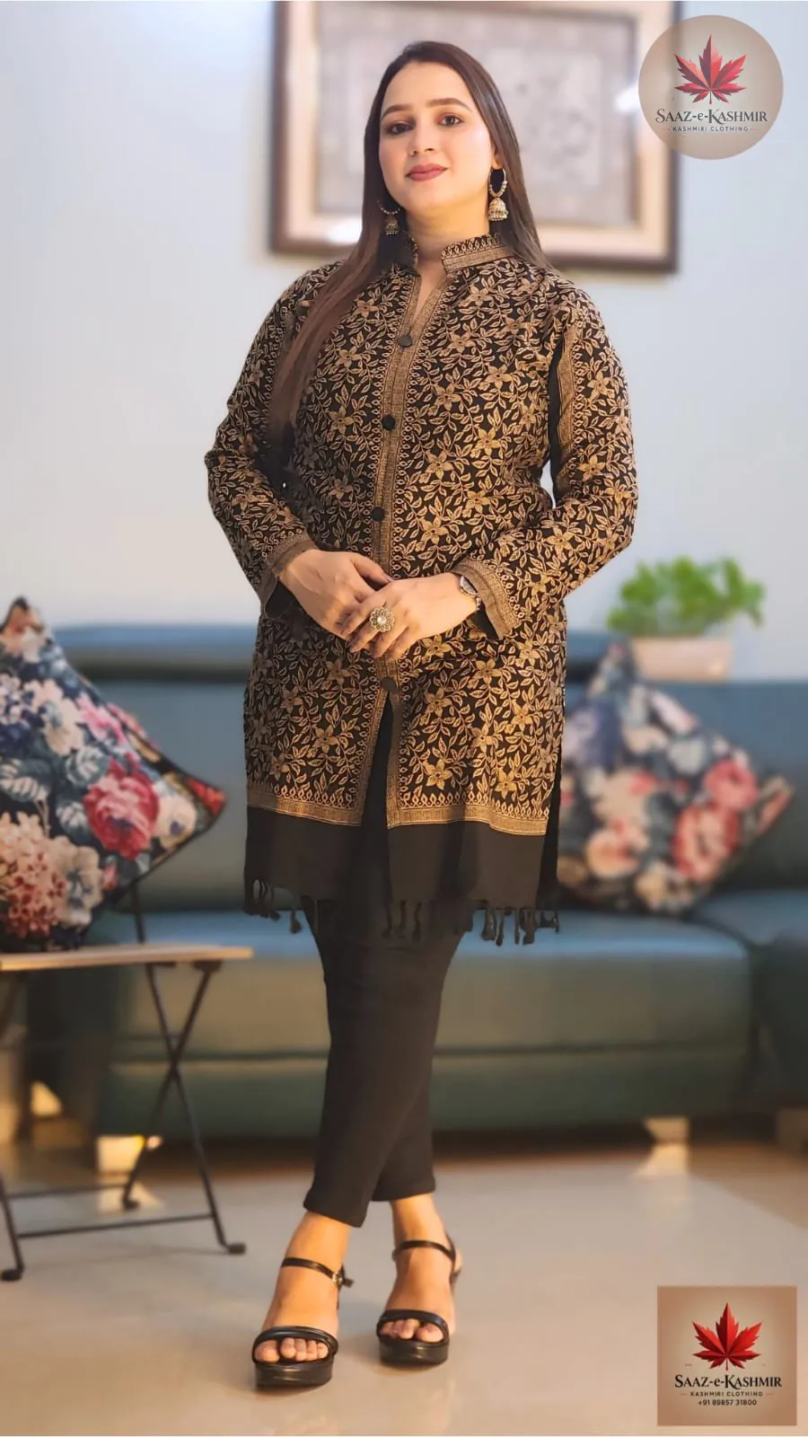Saaz E Kashmir handcrafted Kani silk suit with traditional Kashmiri embroidery