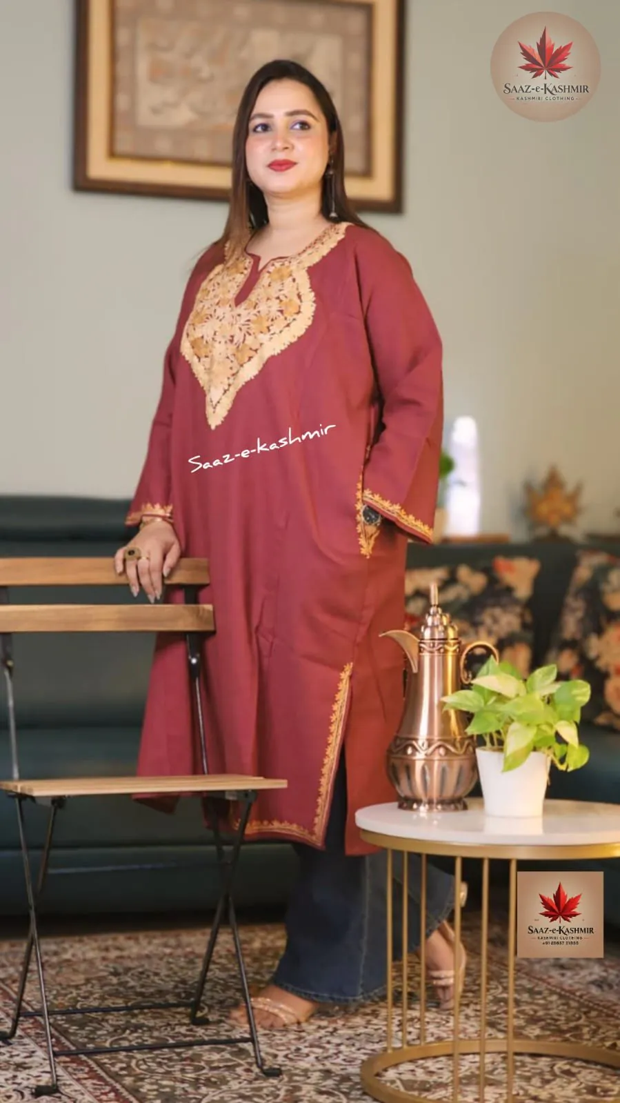 Saaz E Kashmir maroon Kani silk suit with rich Kashmiri craftsmanship