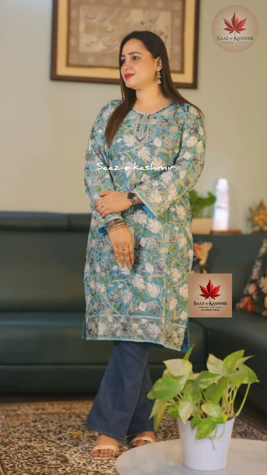 Saaz E Kashmir handcrafted Kashmiri kurti with traditional ethnic embroidery
