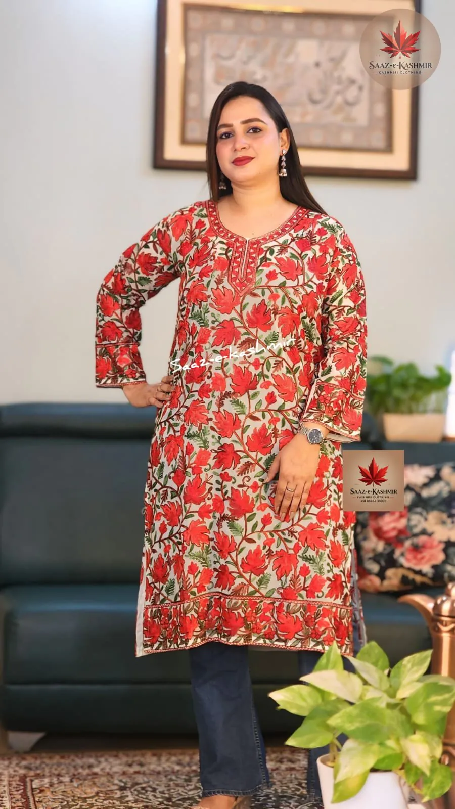 Saaz E Kashmir handcrafted Kashmiri kurti with traditional ethnic embroidery