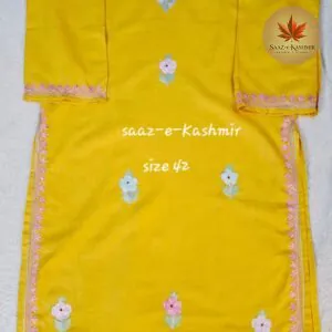 Traditional yellow Kashmiri silk ethnic suit for festive occasions