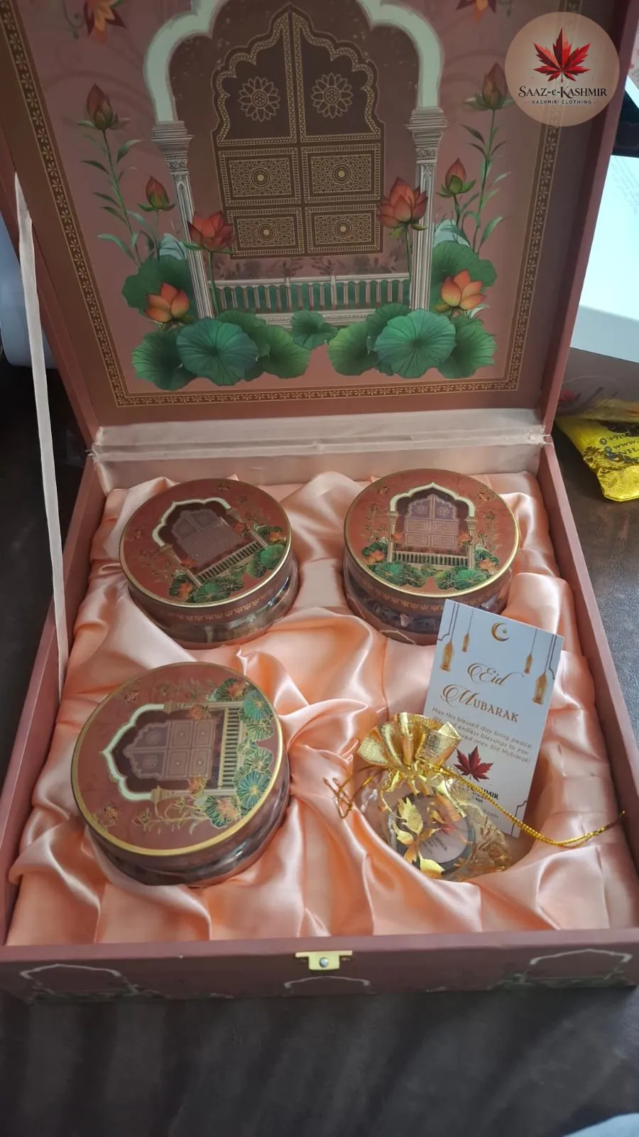 Saaz-e-Kashmir Eid Mubarak Premium Dry Fruit & Floral Gift Hamper (Luxury Festive Box)